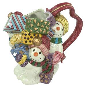 Vtg 1995 Fitz and Floyd Frosty Folks Pitcher Snowman Christmas Presents w/ Box